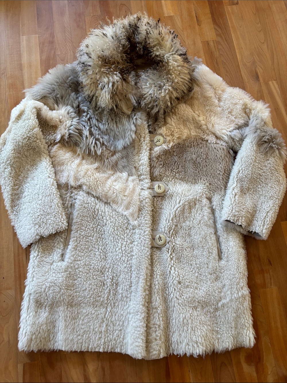 Coach Cream and Tan Shearling Coat with Fur Collar & Lambskin Lining